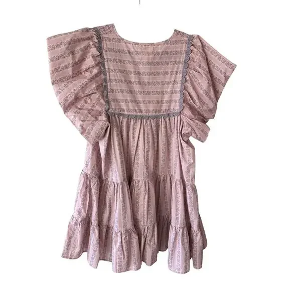 NWT Umgee - Pink Yoke Flutter Sleeve Mini Dress | Cottage Core Boho Large - Picture 5 of 8